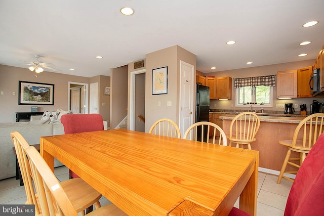 175 Roman Ridge Rd Unit 15, Oakland, MD 21550 - dining space featuring recessed lighting, light tile patterned floors, a ceiling fan, and stairs