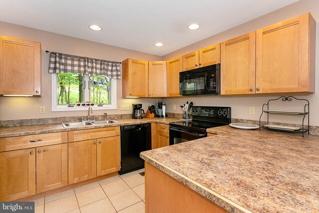 175 Roman Ridge Rd Unit 15, Oakland, MD 21550 - kitchen with black appliances, a sink, recessed lighting, light tile patterned flooring, and light countertops
