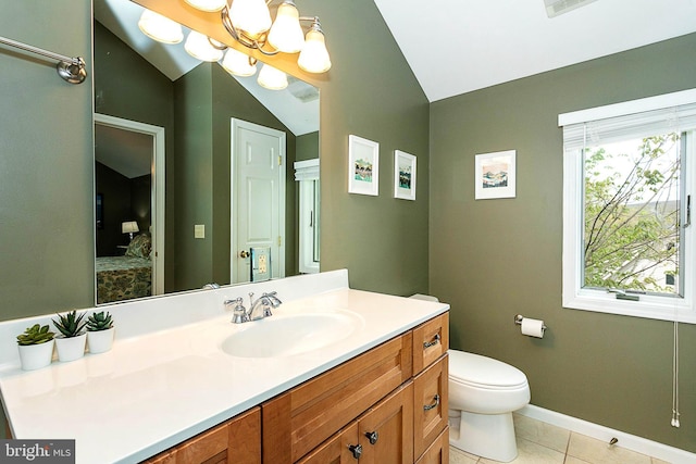 175 Roman Ridge Rd Unit 15, Oakland, MD 21550 - bathroom featuring lofted ceiling, tile patterned flooring, vanity, connected bathroom, and toilet