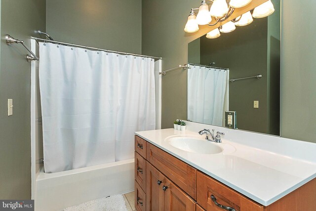 175 Roman Ridge Rd Unit 15, Oakland, MD 21550 - bathroom featuring vanity, a chandelier, and shower / bath combo with shower curtain