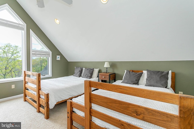 175 Roman Ridge Rd Unit 15, Oakland, MD 21550 - bedroom with lofted ceiling, carpet floors, baseboards, and ceiling fan