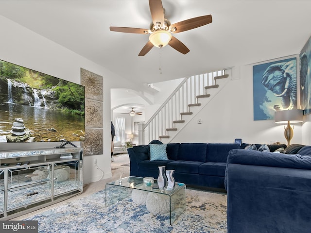 4511 Powell Ave, Baltimore, MD 21206 - living area featuring a ceiling fan and stairway