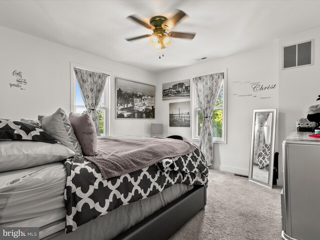 4511 Powell Ave, Baltimore, MD 21206 - carpeted bedroom with multiple windows, a ceiling fan, and baseboards