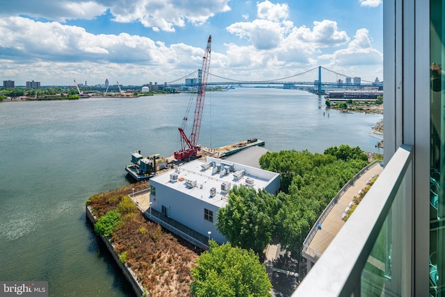 water view with a notable bridge and nearby urban area