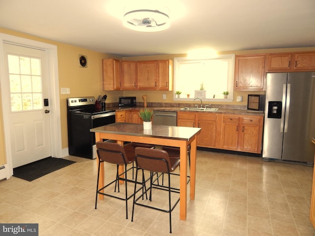 kitchen with appliances with stainless steel finishes, a sink, and healthy amount of natural light