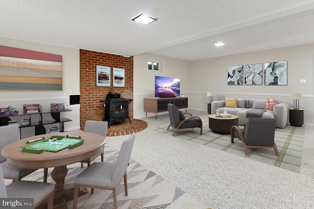 4785 Catterick Ct, Fairfax, VA 22032 - living area with a wood stove, carpet flooring, and beamed ceiling