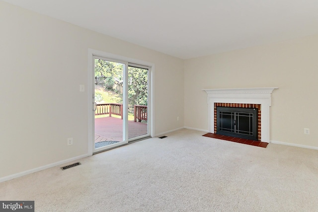 4785 Catterick Ct, Fairfax, VA 22032 - unfurnished living room featuring carpet, a brick fireplace, and baseboards