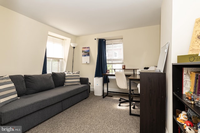 carpeted office space with baseboards