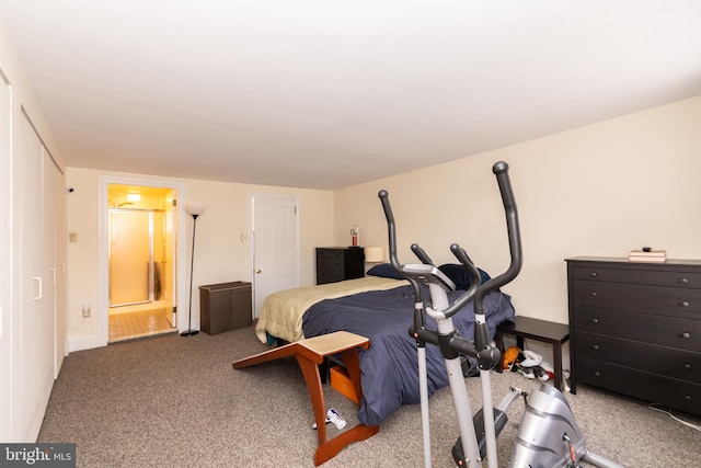bedroom featuring carpet and connected bathroom