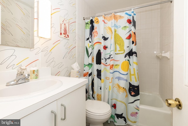 full bathroom featuring toilet, vanity, and shower / bath combo