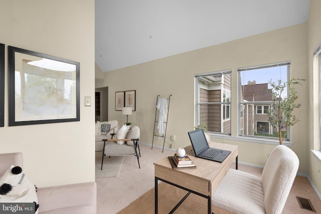 7617 Stony Creek Ln, Ellicott City, MD 21043 - carpeted office featuring baseboards and high vaulted ceiling