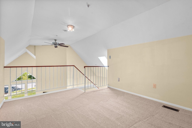 7617 Stony Creek Ln, Ellicott City, MD 21043 - bonus room with carpet flooring, vaulted ceiling, ceiling fan, a skylight, and baseboards