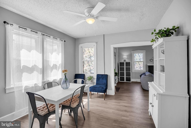 727 Willitts Ave, Audubon, NJ 08106 - dining room featuring healthy amount of natural light, a textured ceiling, wood finished floors, and baseboards