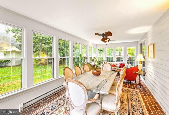 94 N Woodland Ave, Woodbury, NJ 08096 - sunroom with brick flooring, plenty of natural light, baseboard heating, and wooden walls