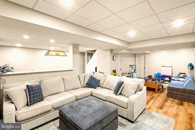94 N Woodland Ave, Woodbury, NJ 08096 - living room featuring a drop ceiling, light wood finished floors, and recessed lighting