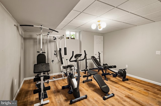 94 N Woodland Ave, Woodbury, NJ 08096 - exercise room with wood finished floors, baseboards, and a drop ceiling