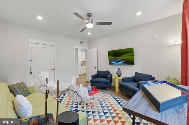 23650 Havelock Walk Ter Unit 303, Ashburn, VA 20148 - living room with a ceiling fan, recessed lighting, and wood finished floors