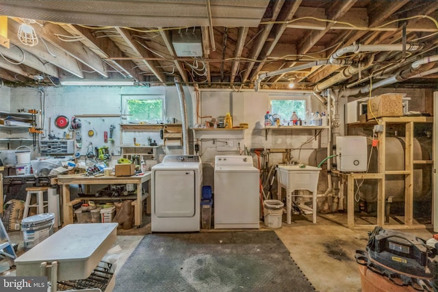 basement with washer and dryer