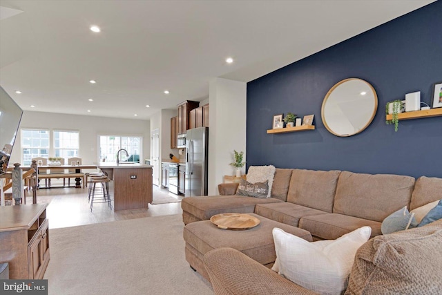 living room with recessed lighting