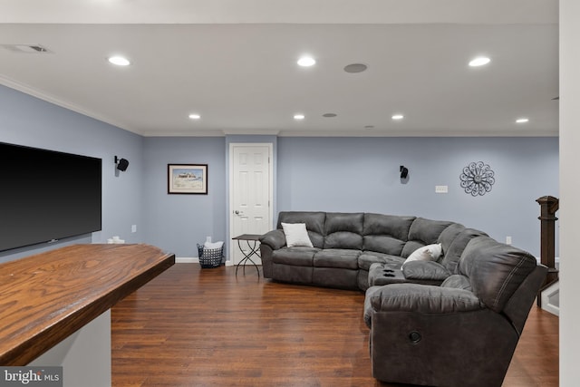 7071 Garden Walk, Columbia, MD 21044 - living area with crown molding, recessed lighting, dark wood-type flooring, and baseboards