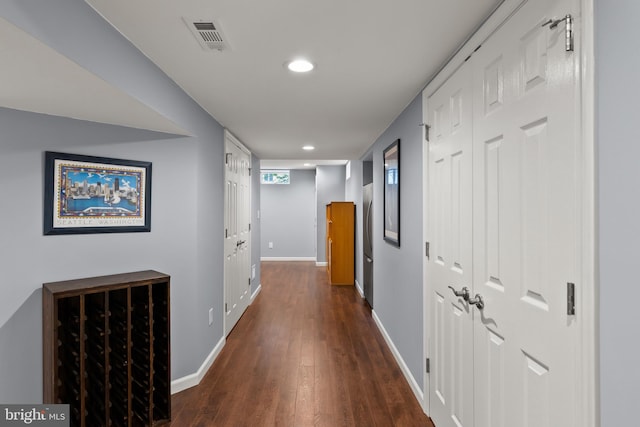 7071 Garden Walk, Columbia, MD 21044 - hallway featuring baseboards, dark wood-type flooring, and recessed lighting