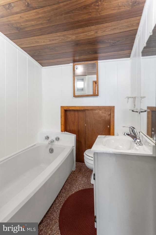 449 Carlisle St, Hanover, PA 17331 - full bath with wood ceiling, a bath, toilet, and vanity
