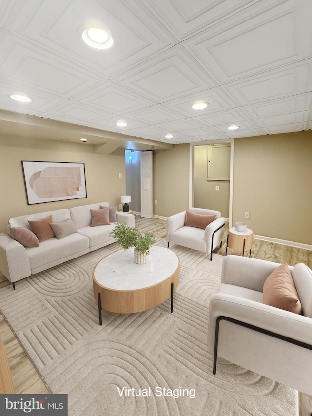7 E Hart St, Winchester, VA 22601 - living room with recessed lighting, an ornate ceiling, wood finished floors, and baseboards