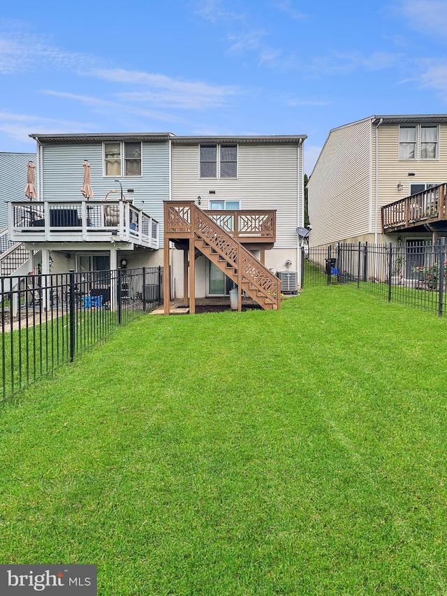 7 E Hart St, Winchester, VA 22601 - back of house featuring stairway, a wooden deck, and central air condition unit