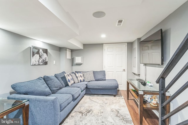 1153 N Hancock St, Philadelphia, PA 19123 - living area featuring wood finished floors, stairway, and recessed lighting