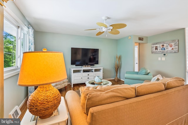 7912 Glengary Ct, Glen Burnie, MD 21061 - living room featuring ceiling fan, wood finished floors, and baseboards