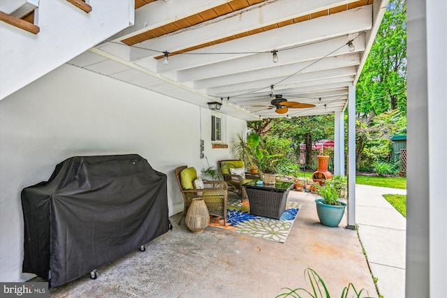 7912 Glengary Ct, Glen Burnie, MD 21061 - view of patio / terrace featuring ceiling fan, an outdoor hangout area, and a grill