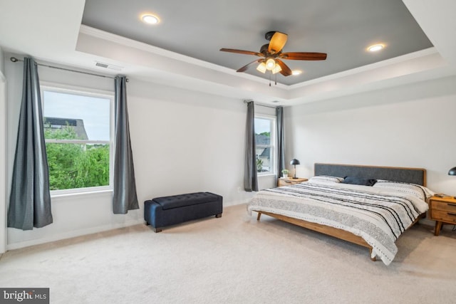42004 Donnington Pl, Ashburn, VA 20148 - bedroom with a raised ceiling, carpet flooring, ornamental molding, baseboards, and recessed lighting