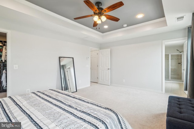 42004 Donnington Pl, Ashburn, VA 20148 - bedroom with a walk in closet, crown molding, carpet floors, a raised ceiling, and recessed lighting