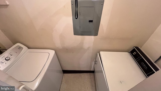 laundry area with electric panel and washer / clothes dryer