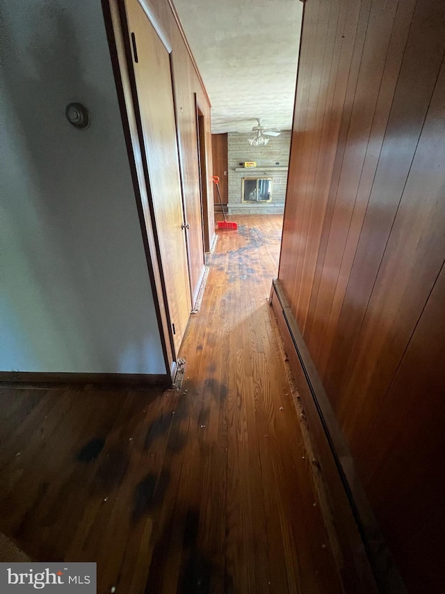 301 Ohio St, Boswell, PA 15531 - hallway with hardwood / wood-style floors and wooden walls