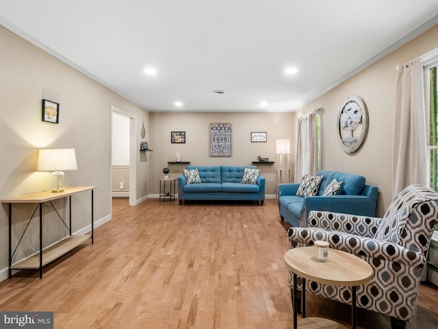 51 Seminary Rd, Glenmoore, PA 19343 - living area featuring crown molding, light wood finished floors, recessed lighting, baseboards, and healthy amount of natural light