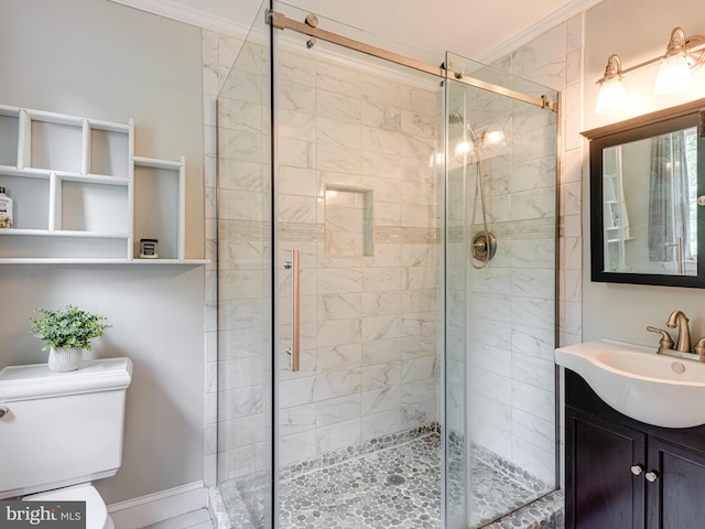 51 Seminary Rd, Glenmoore, PA 19343 - full bath featuring crown molding, vanity, toilet, and a shower stall