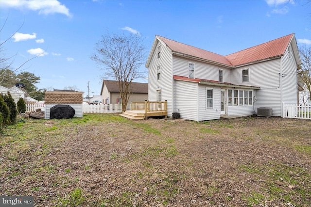 8422 Newark Rd, Newark, MD 21841 - back of property with central air condition unit, a deck, and metal roof