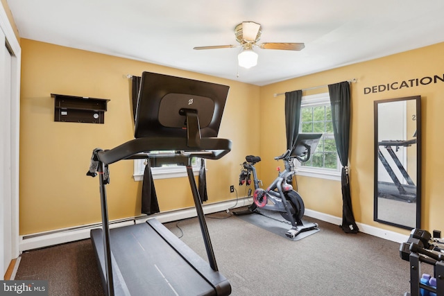 430 W Palmer St, Morrisville, PA 19067 - workout room with a ceiling fan, baseboards, and carpet flooring