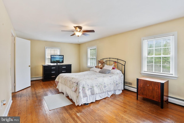 430 W Palmer St, Morrisville, PA 19067 - bedroom with a baseboard radiator, wood finished floors, and ceiling fan