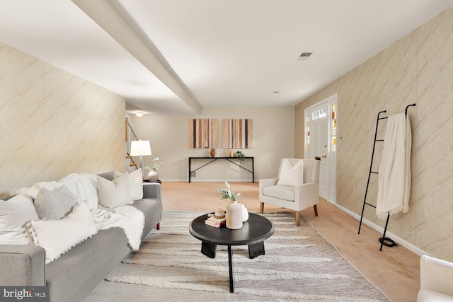 6008 Hawthorne St, Cheverly, MD 20785 - carpeted living area with baseboards and wood walls