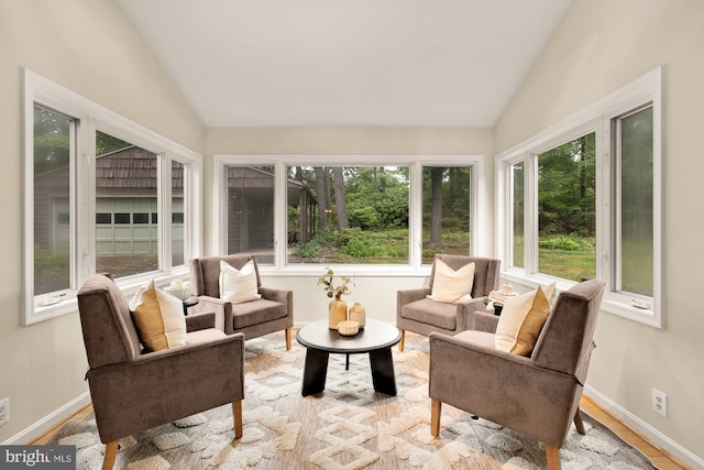 6008 Hawthorne St, Cheverly, MD 20785 - sunroom / solarium with lofted ceiling, wood finished floors, and baseboards
