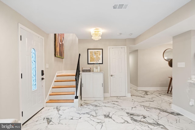 6415 Wilcox Ct, Alexandria, VA 22310 - entryway featuring baseboards, marble finish flooring, and stairway