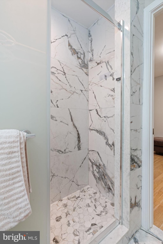 6415 Wilcox Ct, Alexandria, VA 22310 - full bathroom featuring a marble finish shower and wood finished floors