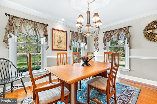 3 Mills Brook Ln, Shamong, NJ 08088 - dining area with a chandelier, wood finished floors, crown molding, baseboards, and recessed lighting