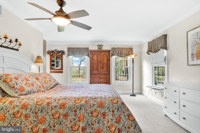 3 Mills Brook Ln, Shamong, NJ 08088 - bedroom with carpet flooring, ornamental molding, baseboards, and a ceiling fan
