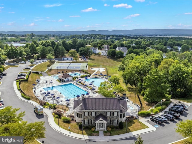 aerial view of a pool