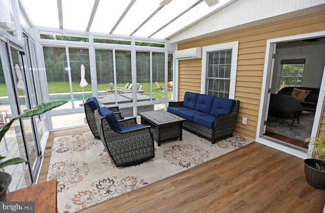 168 Williams Way, Lewes, DE 19958 - sunroom / solarium featuring outdoor lounge area, an AC wall unit, and lofted ceiling