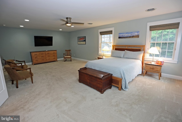 168 Williams Way, Lewes, DE 19958 - bedroom with carpet, baseboards, recessed lighting, and a ceiling fan