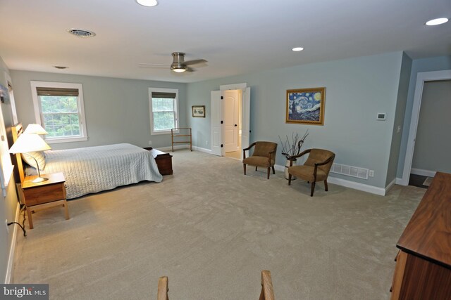 168 Williams Way, Lewes, DE 19958 - bedroom with light carpet, baseboards, recessed lighting, and ceiling fan